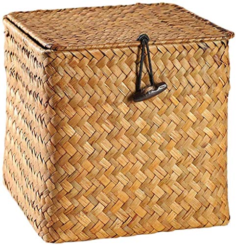 YRHH Cesta De Almacenamiento De Mimbre De Paja con Tapa, Contenedor De Almacenamiento De Cesta Cuadrada, Caja De Almacenamiento De Té, Caja De Almacenamiento De Regalo, Decoración del Hogar-10cm