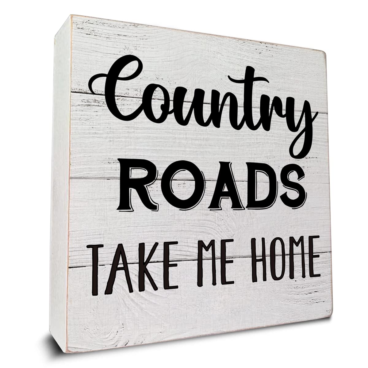 HOIJAUMAI Country Decor Country Roads Take Me Home Wooden Box Sign Desk Decor, Country Home Decor Wood Sign for Home Shelf Table Desk Decoration 5 X 5 Inch