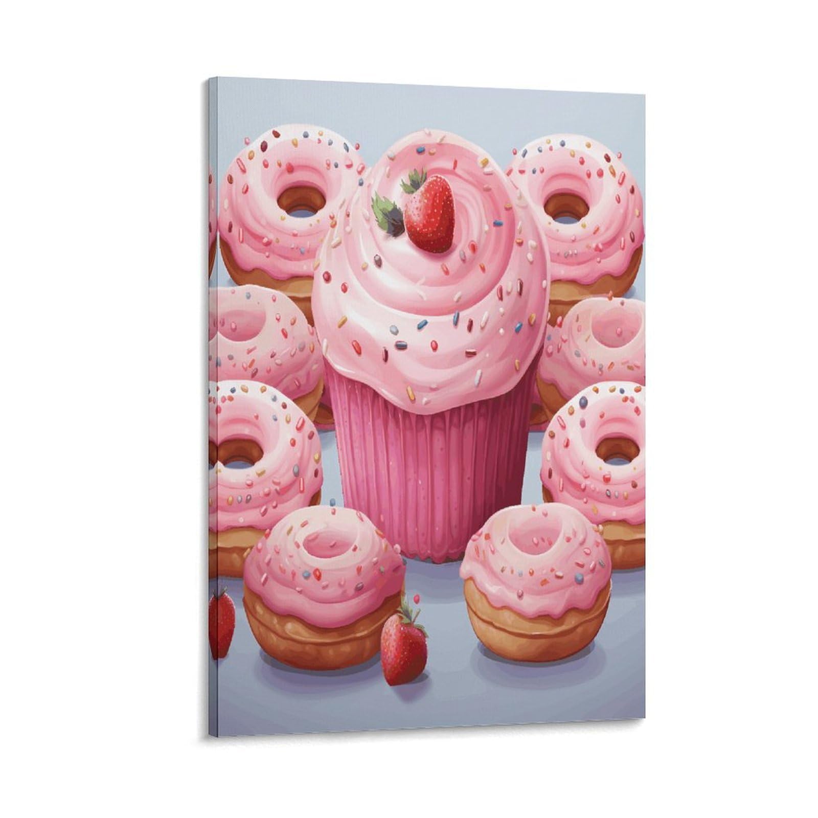 VstaDank Pink Donut And Cupcake Canvas Wall Art on Canvas Prints Artwork Exquisite Decor Artwork Hang Wall Picture Hangable Decor Painting Picture Printed Poster Art for Home Decor 12x18inch(30x45cm)