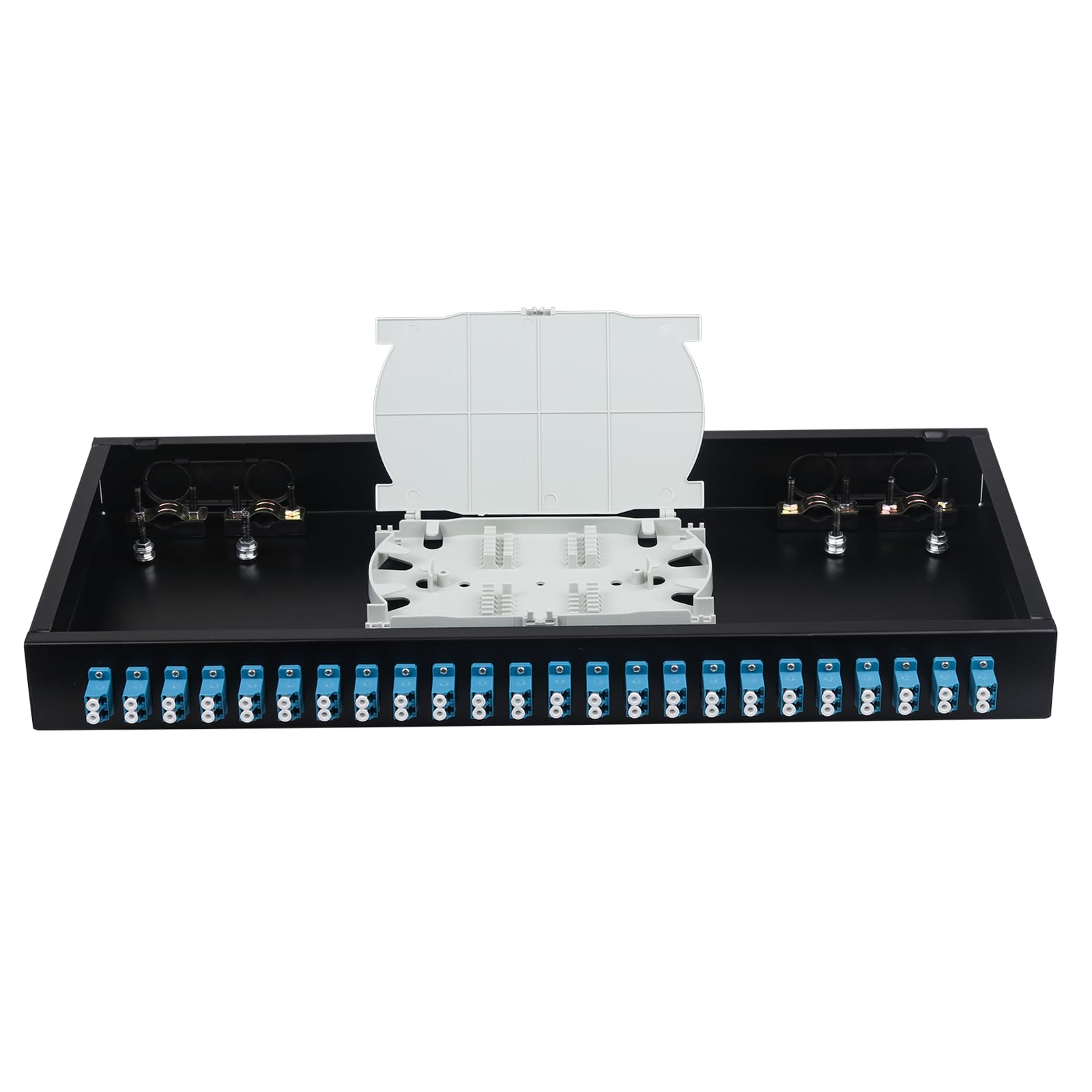 24 Duplex Single Mode 48 Port LC Rack Mount Enclosure Box + vassoi di giunzione Cavi in fibra LC-UPC Kit, 48 Core LGX Patch Panel Box adatto per armadi rack da 19" (include Pigtail e