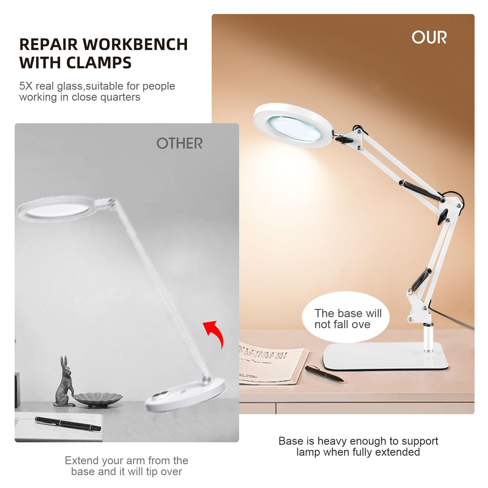 Towwoo Lampada con Lente d'Ingrandimento, 10X Lente d'ingrandimento da Tavolo con Luce e Supporto, 72 LED Dimmerabili, 3 Colore e 10 Livelli di Luminosità, per Lettura, Riparazione, Artigianato