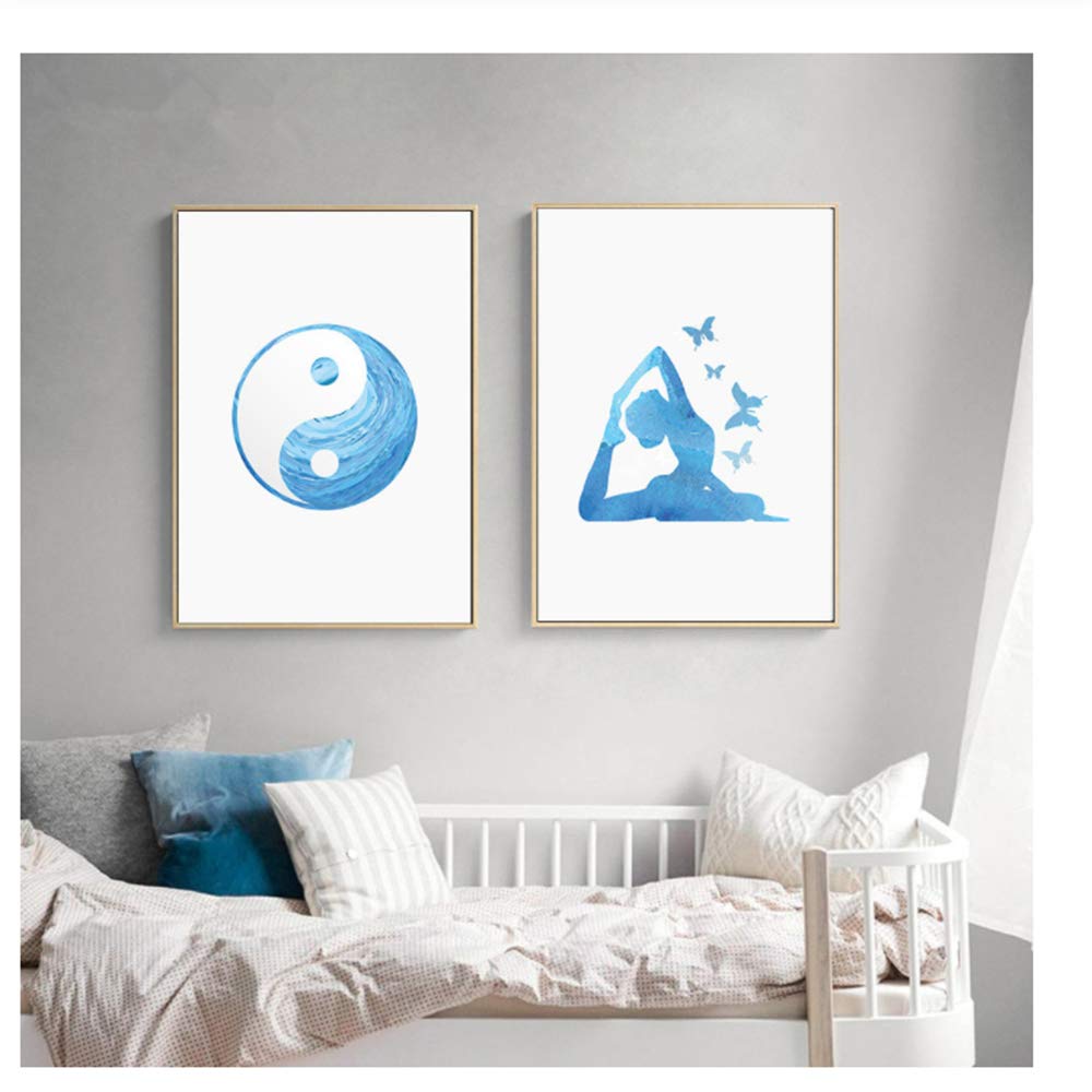 Arte de la Pared Cartel de la Lona Yoga Imagen de la Pared Imprimir Decoración Moderna del hogar Sala de Estar Marco Decoración HD Carteles 50x70cm (19.7 "x27.6) x2 con Marco