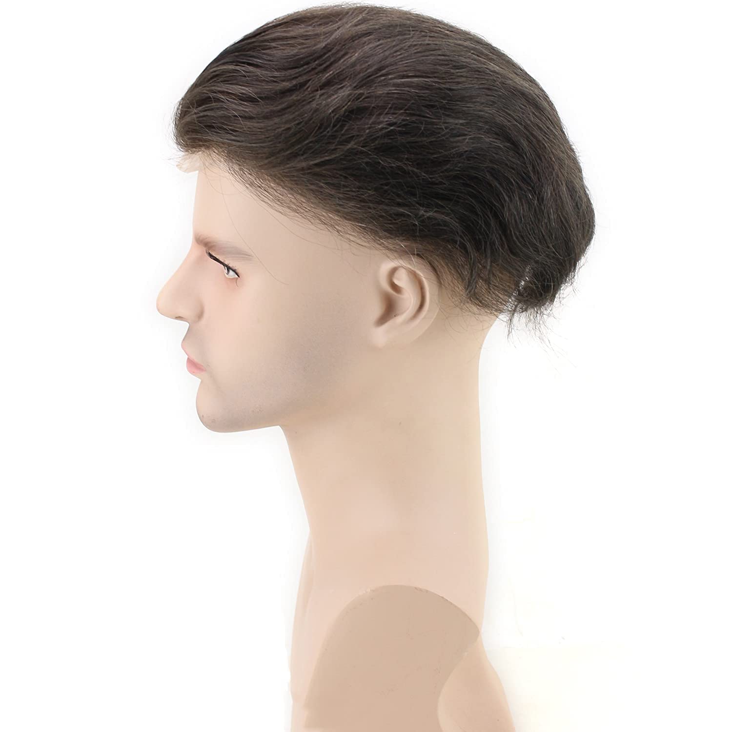 Men Hairpiece Real French Lace Human Hair Replacement for Men Wig Thin Skin Men's Toupee #4 brown Color