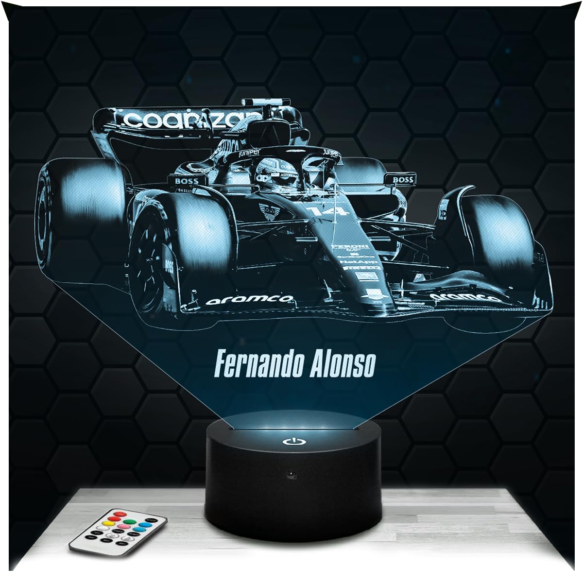 Lampephoto.fr - Fernando Alonso F1 3D Lamp, Night Light 3D LED Illusion Lamp, Decoration Formula 1 Single-Seater F1 Driver, Gift idea for Boy's Room, Night Light for Children's Bedroom, Original Gift