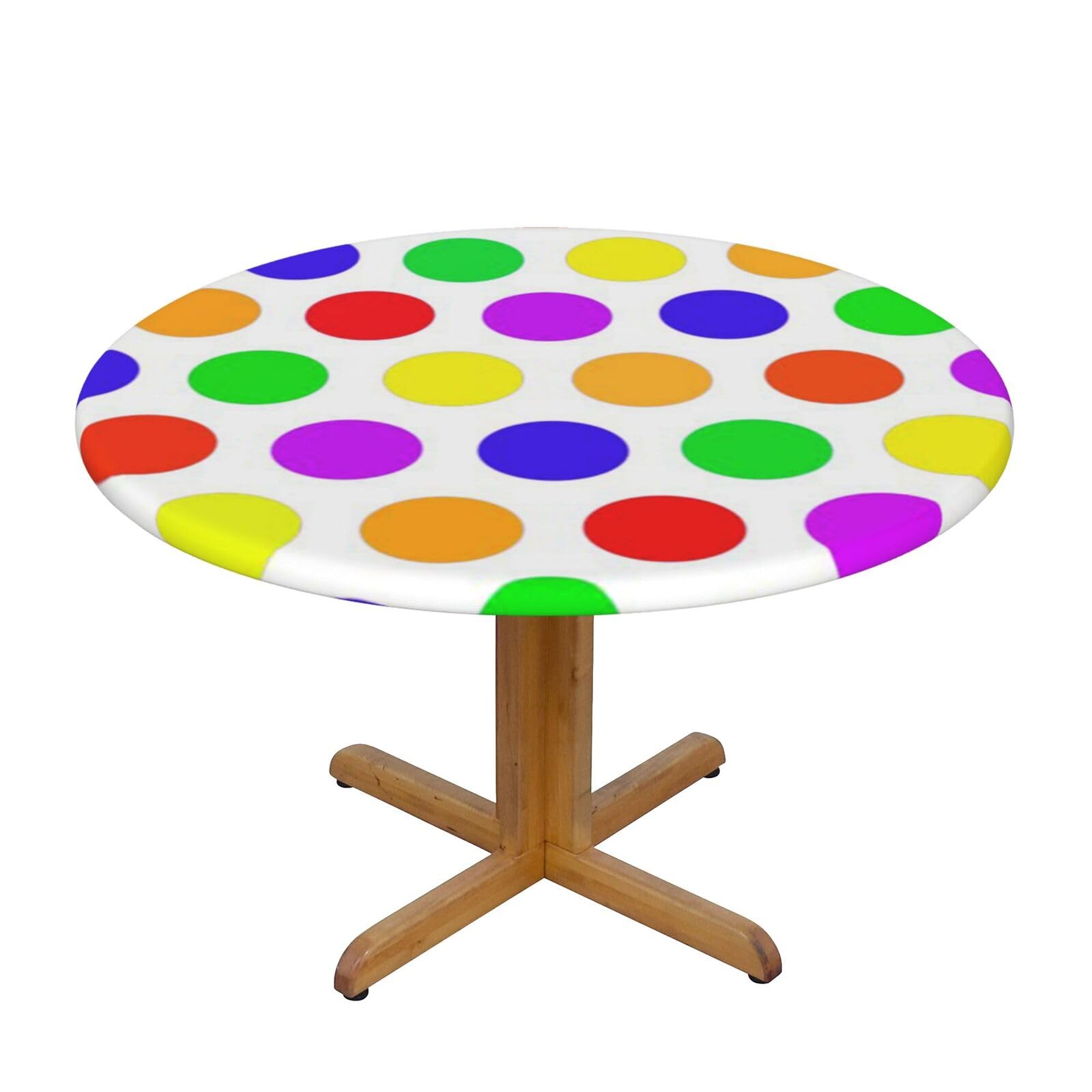 Ffshkowe Beautiful Polka Dot Elastic Round Tablecloth Oil Proof Table Cover For Dining Party Picnic