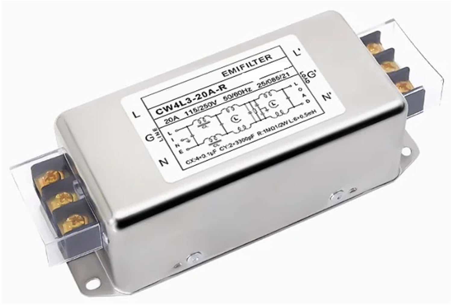 CW4L3-20A-R Single-Phase AC Power Filter Three-Stage EMI Filter 220V Terminal Block 3A/6A/10A/20A/30A-R Anti-Interference