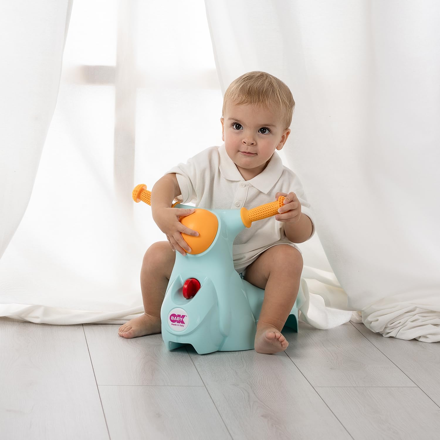 OKBABY Scooter - Vasino per Bambini con Seduta Ergonomica, a Forma di Moto - Azzurro