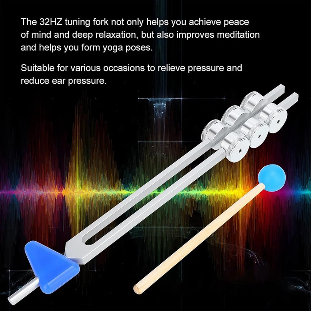 NEWFUN Diapason Therapeutique,Diapason 32 Hz, Diapason en aluminium avec marteau Outil de diagnostic de santé, idéal pour la thérapie, pour la thérapie des chakras,la ThéRapie par le Son