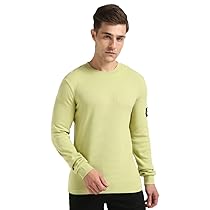 Calvin Klein Uomo Maglietta Maniche Lunghe Badge Waffle Cotone, Verde (Leek Green), S