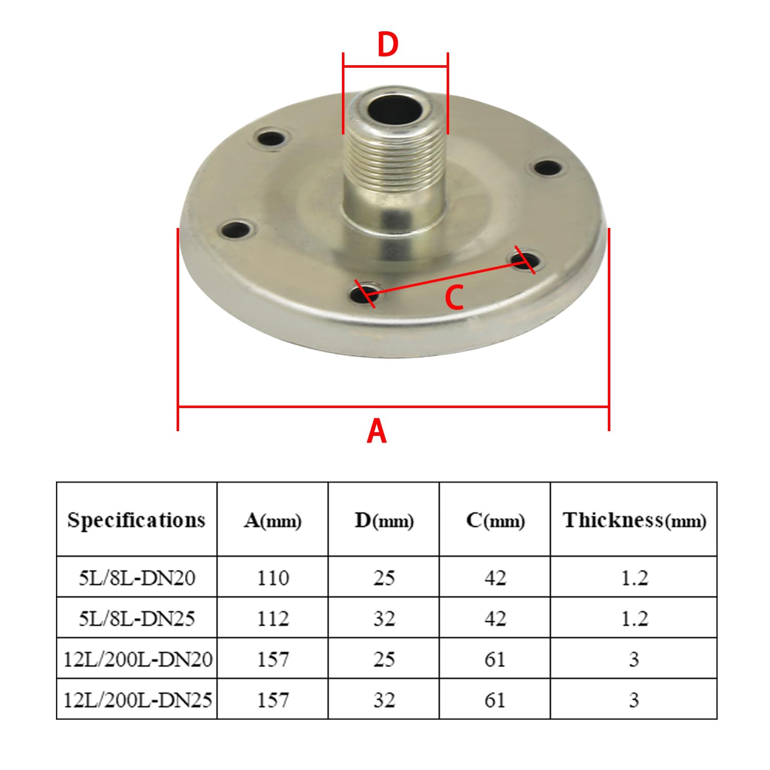 Bride de rechange à membrane pour vase d'expansion réservoir pression à vessie surpresseur cuve pour surpression domestique (157X25mm Galvanisé)