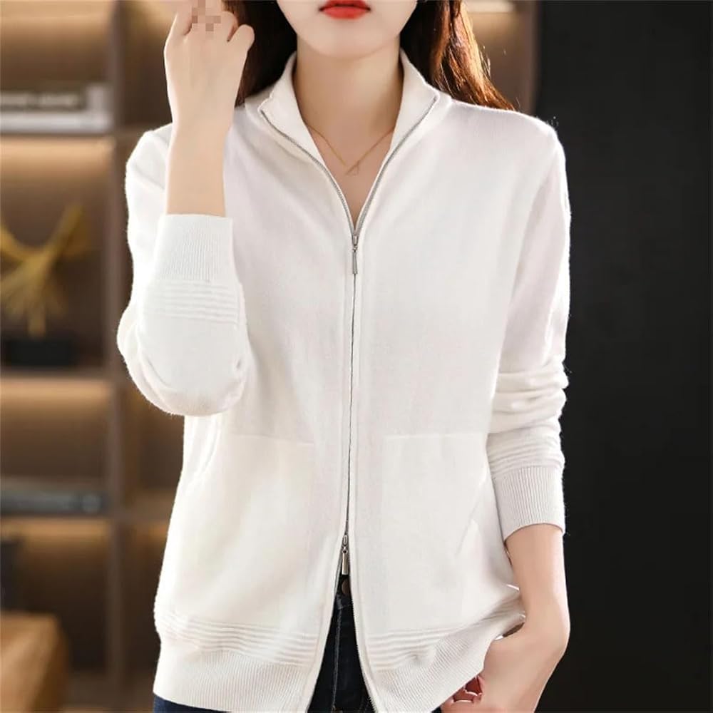 Women Wool Sweater Double Zipper Cardigan Casual Knitted Tops Women Wool Sweater Double Zipper Cardigan Casual Knitted Tops
