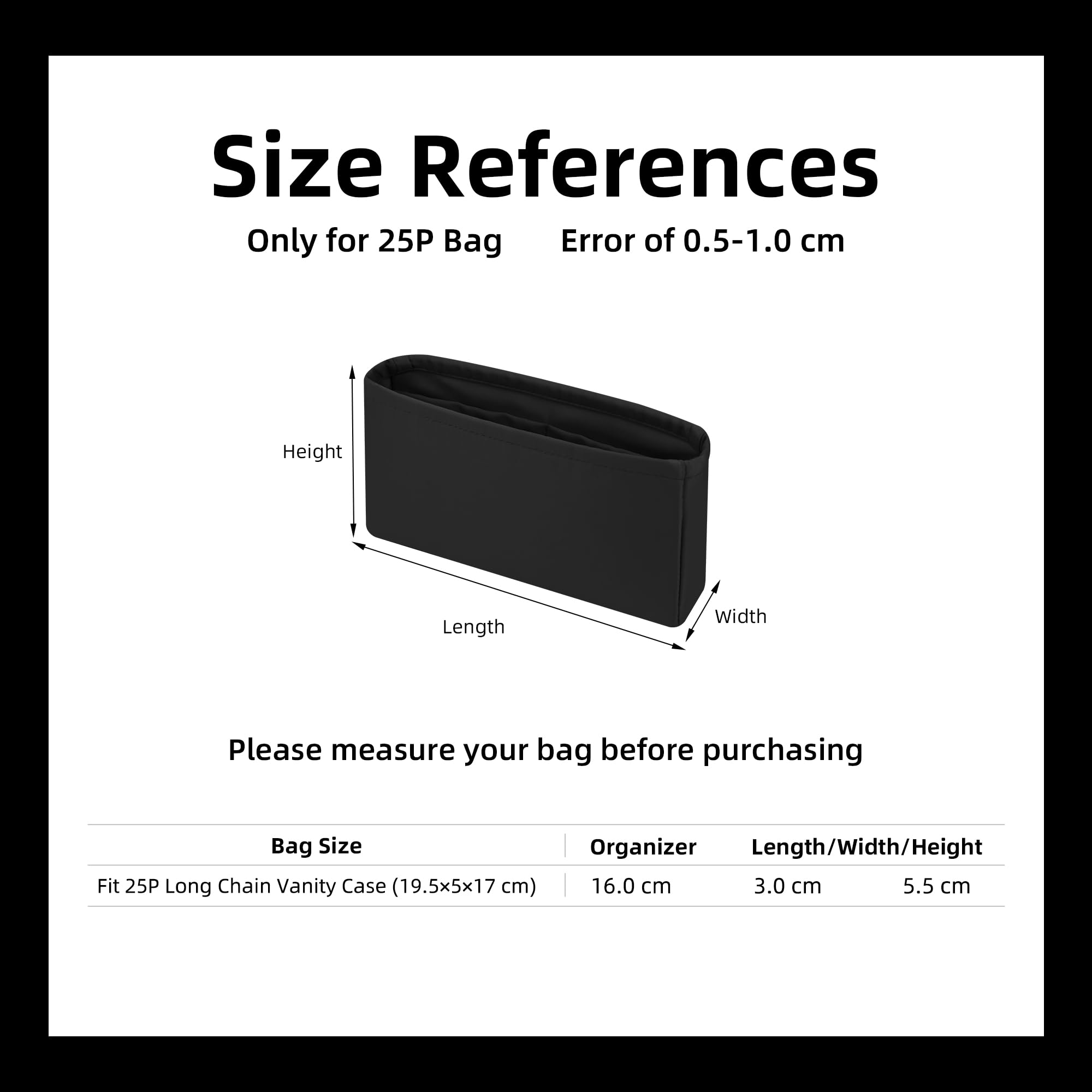 DGAZ Inserto para Bolso Chanel 25P LC Vanity Case de Satén, 48 Colores