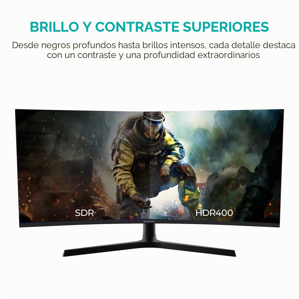MISURA | Monitor Gaming 34 Pulgadas Curvo | 165 Hz | Pantalla Ultrawide Curva QHD, 21:9 | 1ms | HDR | 4000:1 | Pip & PBP | Luz de respiración RGB | VESA - EG34RWA
