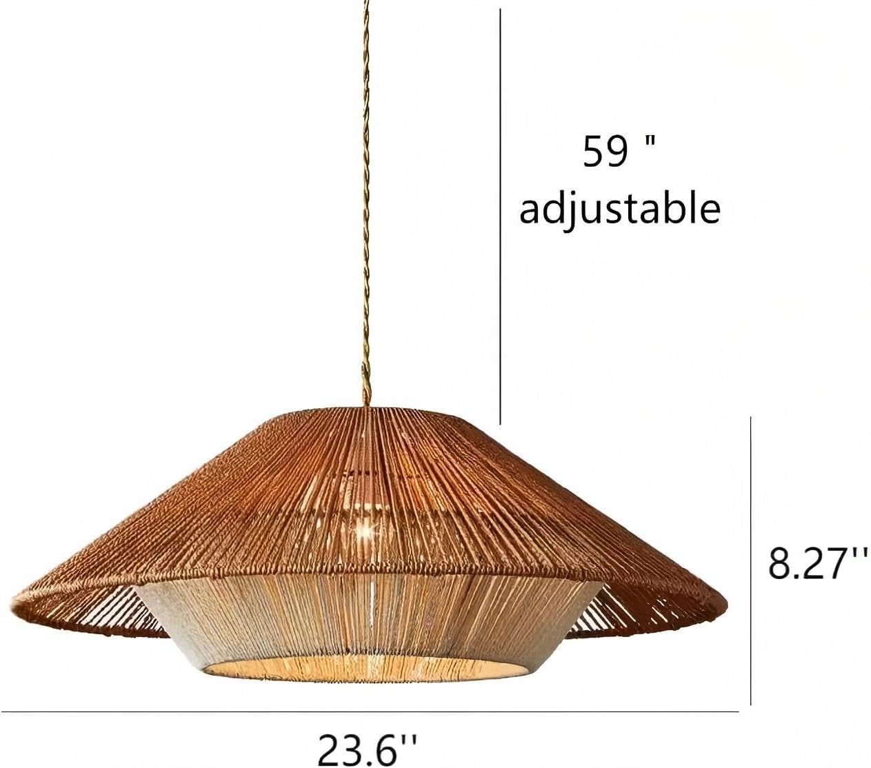 LIGHTLAND 23.6 Inch Bohemian Rattan Pendant Light, Twine Woven Chandelier, Wabi-sabi Style Handwoven Chandelier for Dining Room, Kitchen Island, Living Room