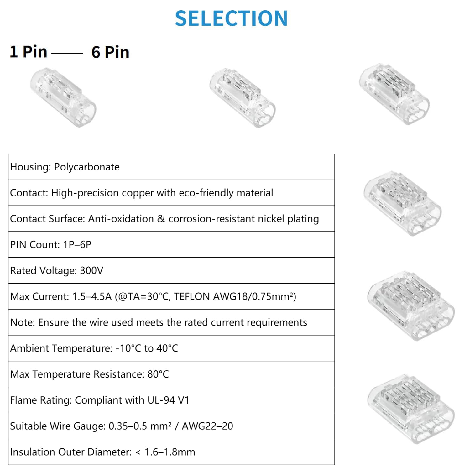 Connettore per cavi a 4 poli – 10 pezzi, attacco senza attrezzi per cavi di controllo 22–20AWG, adatto per sistemi LED RGB e derivazioni elettriche