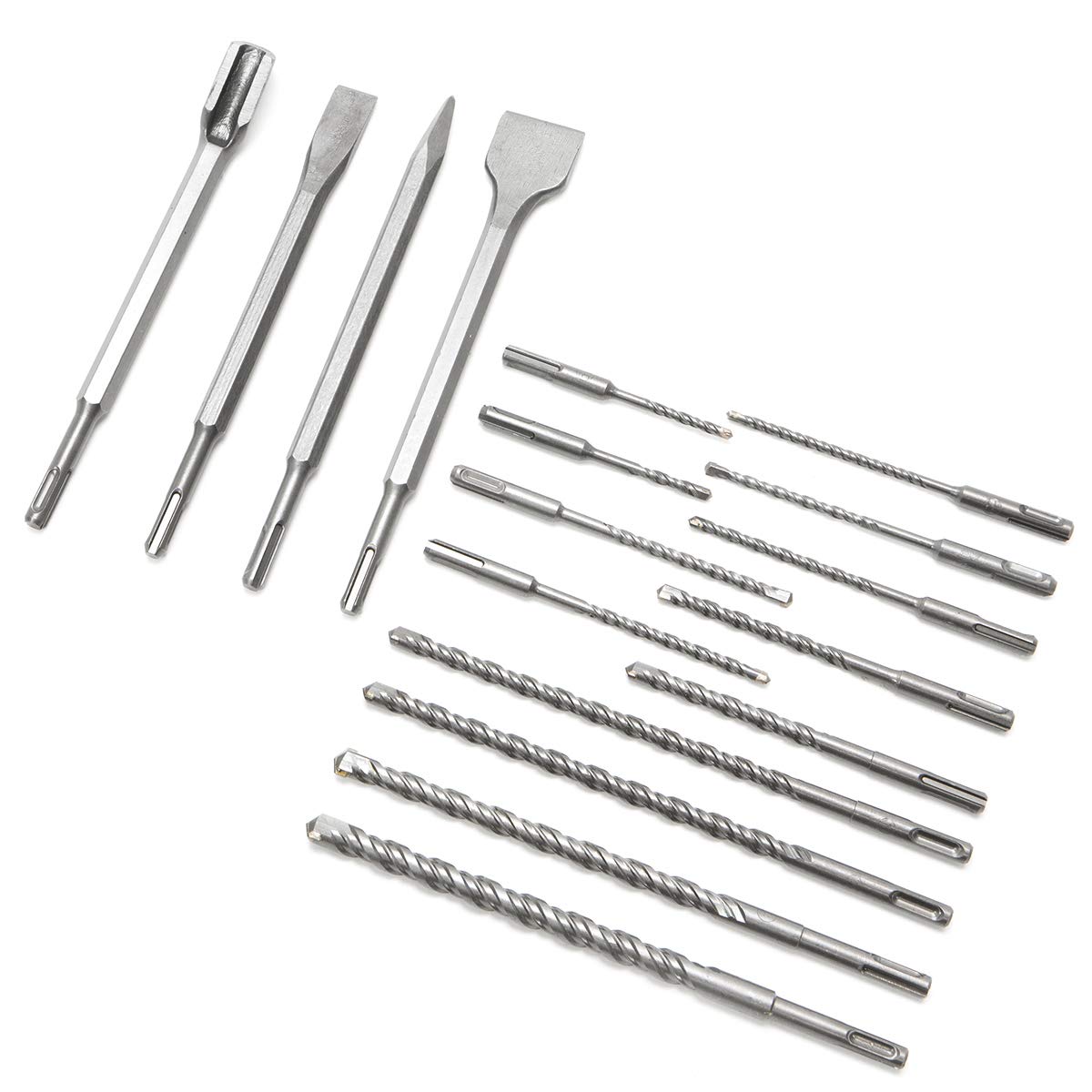 Stark USA Industrial 17-Pieces Concrete Rotary Hammer Drill Bits Set & Chisels (SDS PLUS) w/Carrying Case