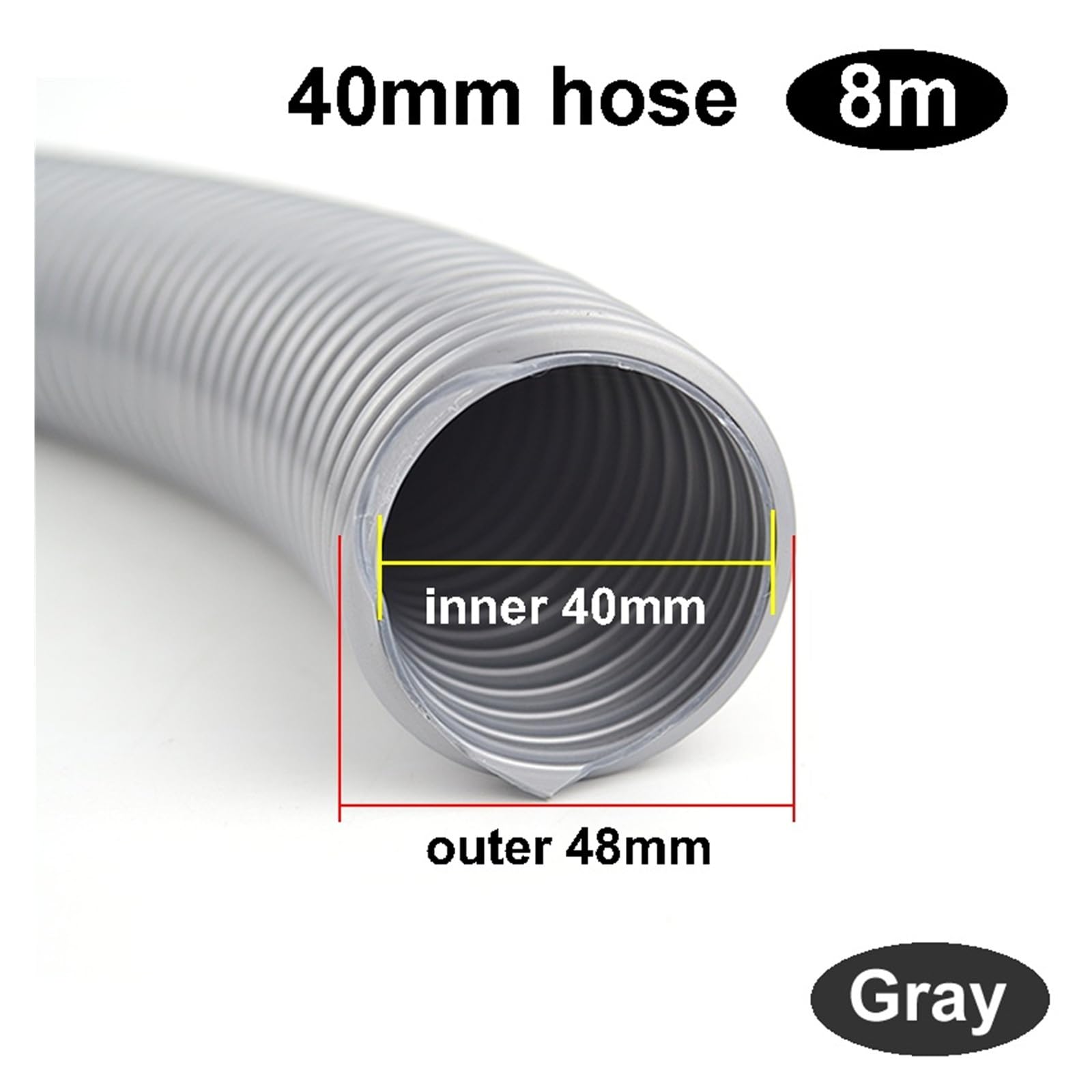 Aspirapolvere Generico Tubo Flessibile Interno 25mm 28mm 32mm 35mm 38mm 40mm 50mm Soffietto Cannucce Parti Durevoli For Aspirapolvere(ID 40mm OD48mm x8m)