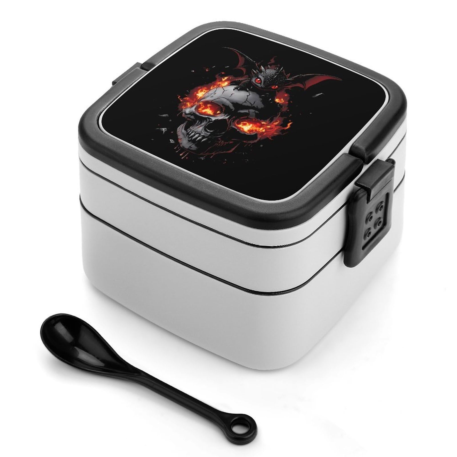 CGSBNGHA Black Dragon Fire Skull Bento Lunch Box 2 Layer Lunchbox Food Container for Adults Office