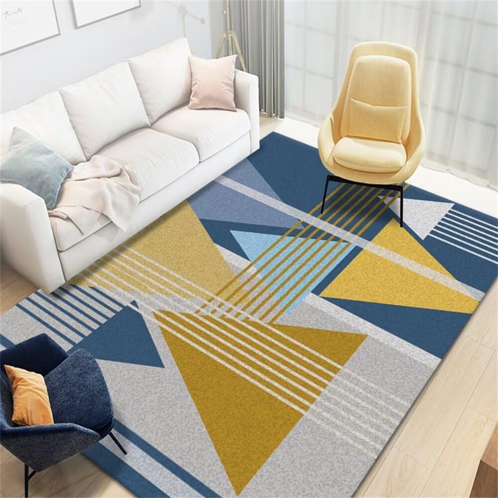 Tapis de salon rectangulaire 80x150cm moderne gris et bleu pour chambre d'ado