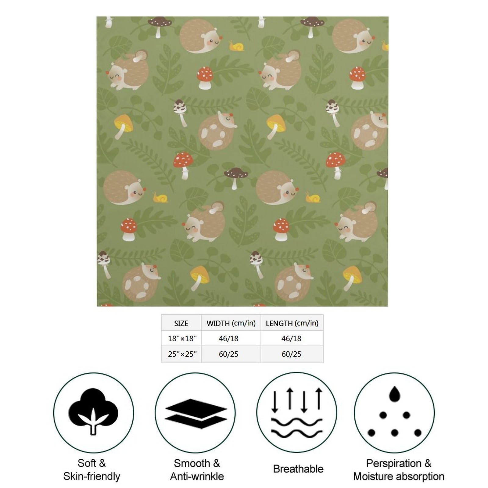 Csemeie Cute Hedgehog with Mushrooms And Leaves Bandana Hair Scarf Headband Adjustable Neckerchief for Men Women Decor