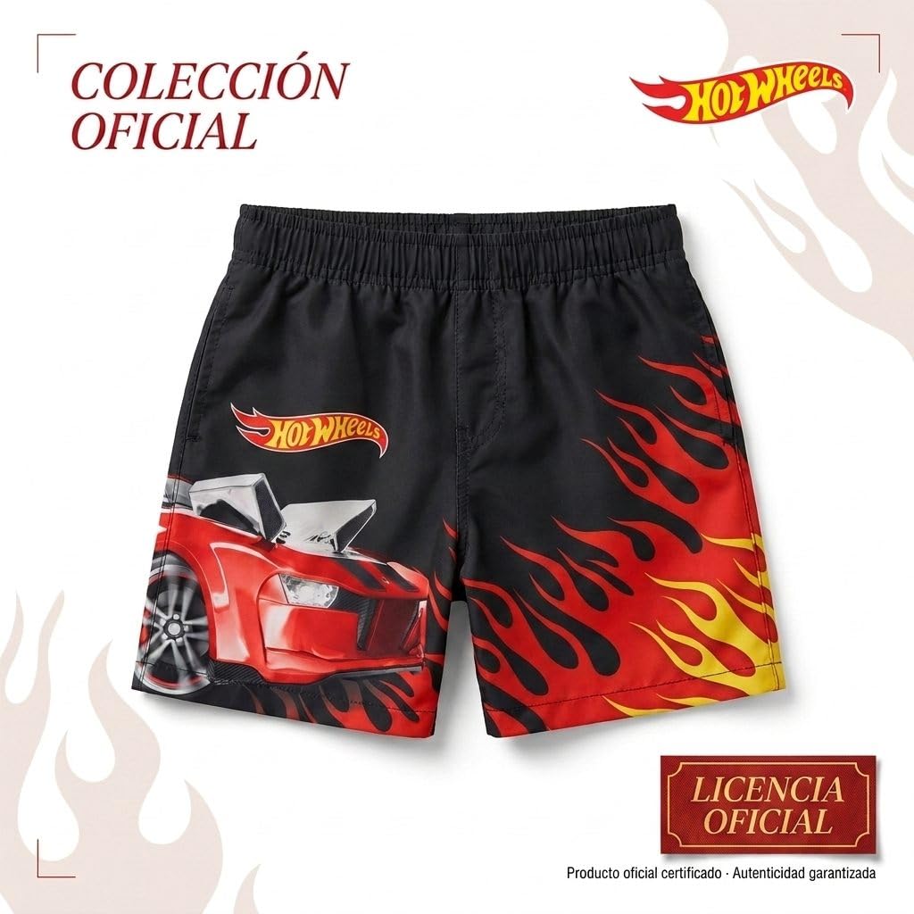 Hot Wheels Bermuda Badehose für Kinder – Strand- und Pooltaugliche, schnelltrocknende und chlorbeständige Badehose mit verstellbarem Kordelzug und Taschen