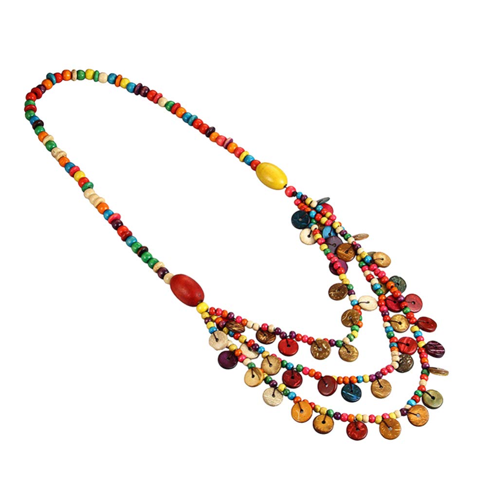 Amosfun Collar de cuentas de madera para mujer, estilo bohemio, collar de perlas coloridas, joyería de cuello largo (color al azar), Madera de agar, Plástico
