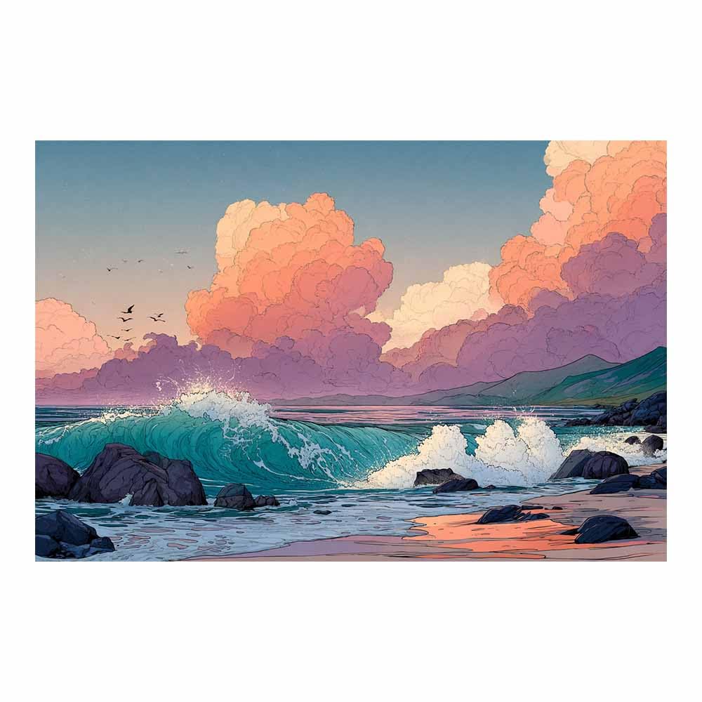 HOQIU Landscape wall art Colorful Sea Waves canvas art, art print, house decor, bedroom wall decor above bed, prints for living room.(Multicolor)-80x120cm Unframed