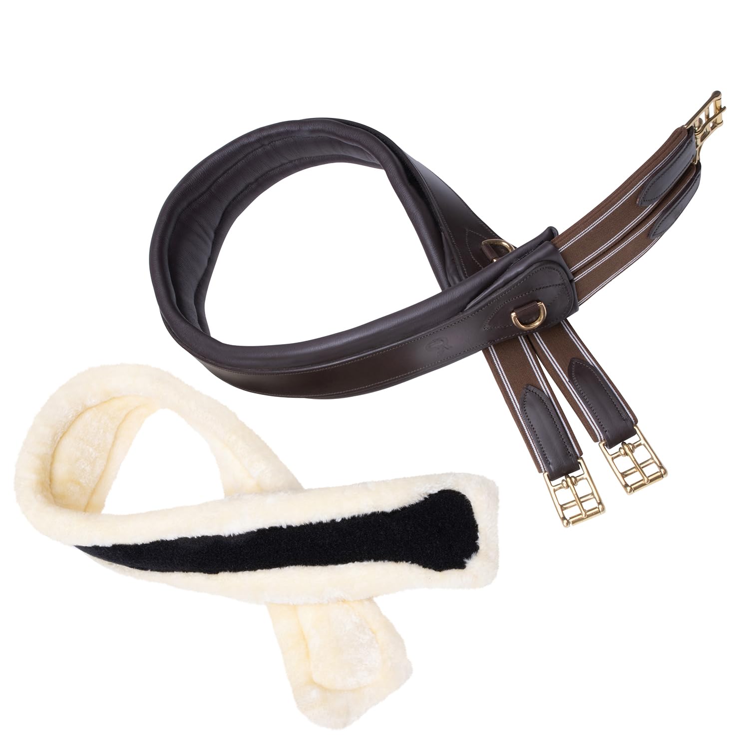 SUNRIDE Cincha 2 en 1 con Borrego para Caballo (SohoFlex) - Sistema DualChange - Cuero Genuino - Anillas en D - Hecho a Mano - Inserciones Elásticas - Hebillas de Rodillo (marrón, 120 cm)