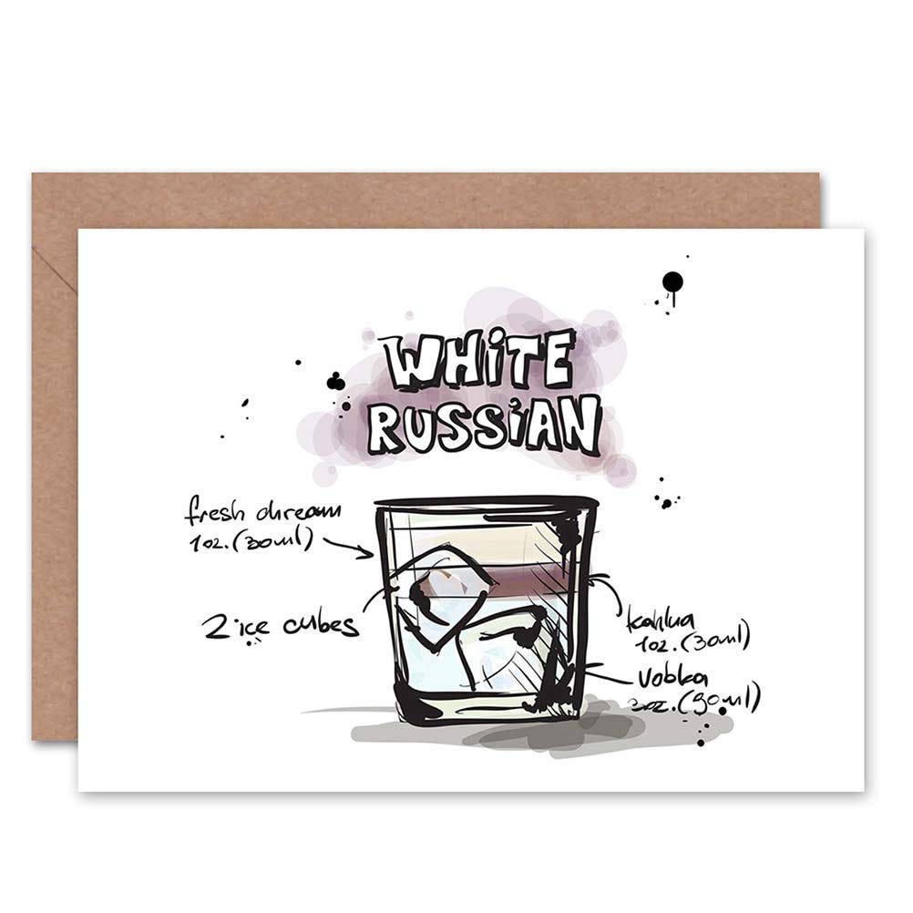 Wee Blue Coo WHITE RUSSIAN COCKTAIL DRINK BLANK GREETINGS BIRTHDAY CARD ART