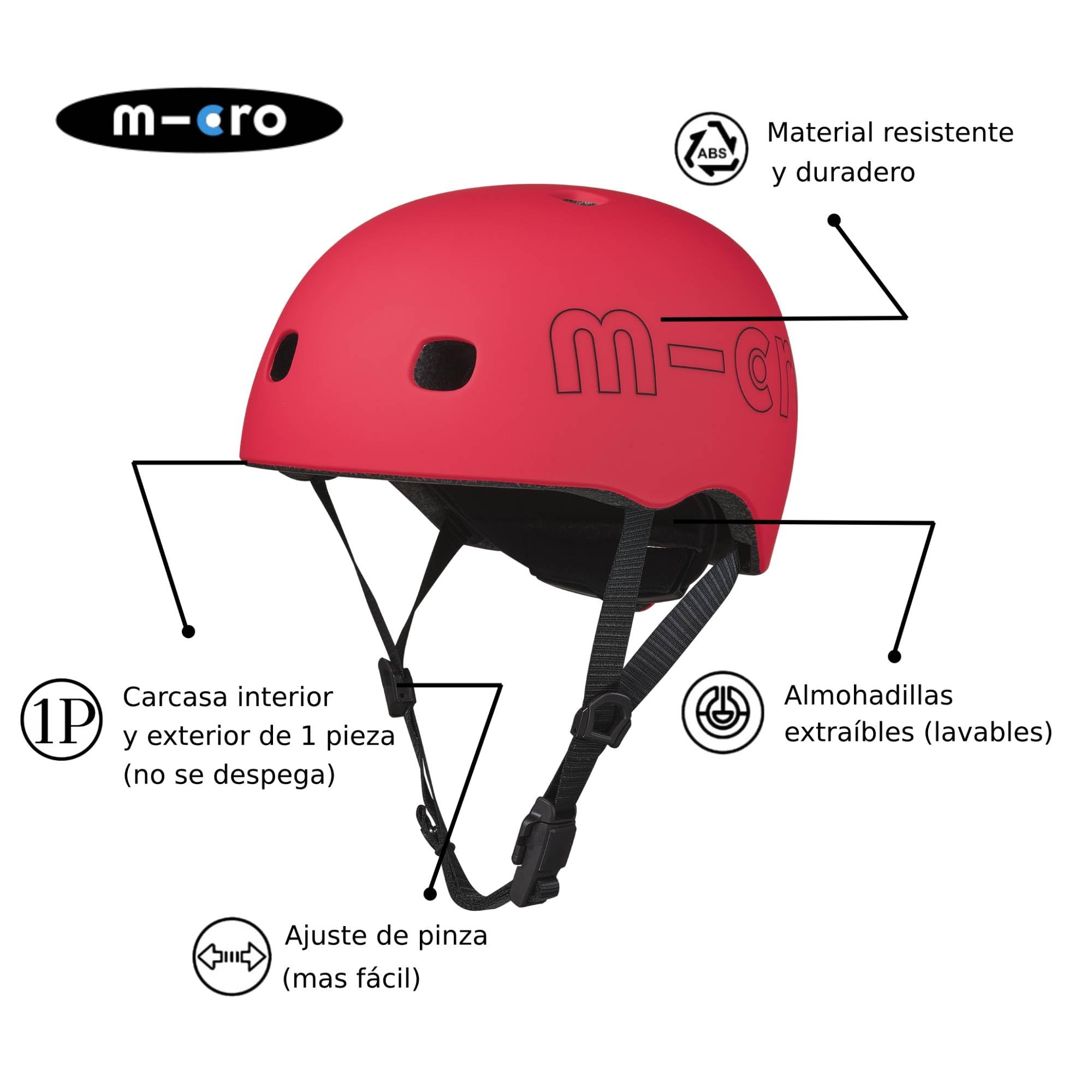 Micro® | Casco Infantil para Patinete o Bicicleta | Luz Trasera de Seguridad 3 Posiciones | Ultraligero 250 Gramos | Cierre Magnético | Niños y Niñas