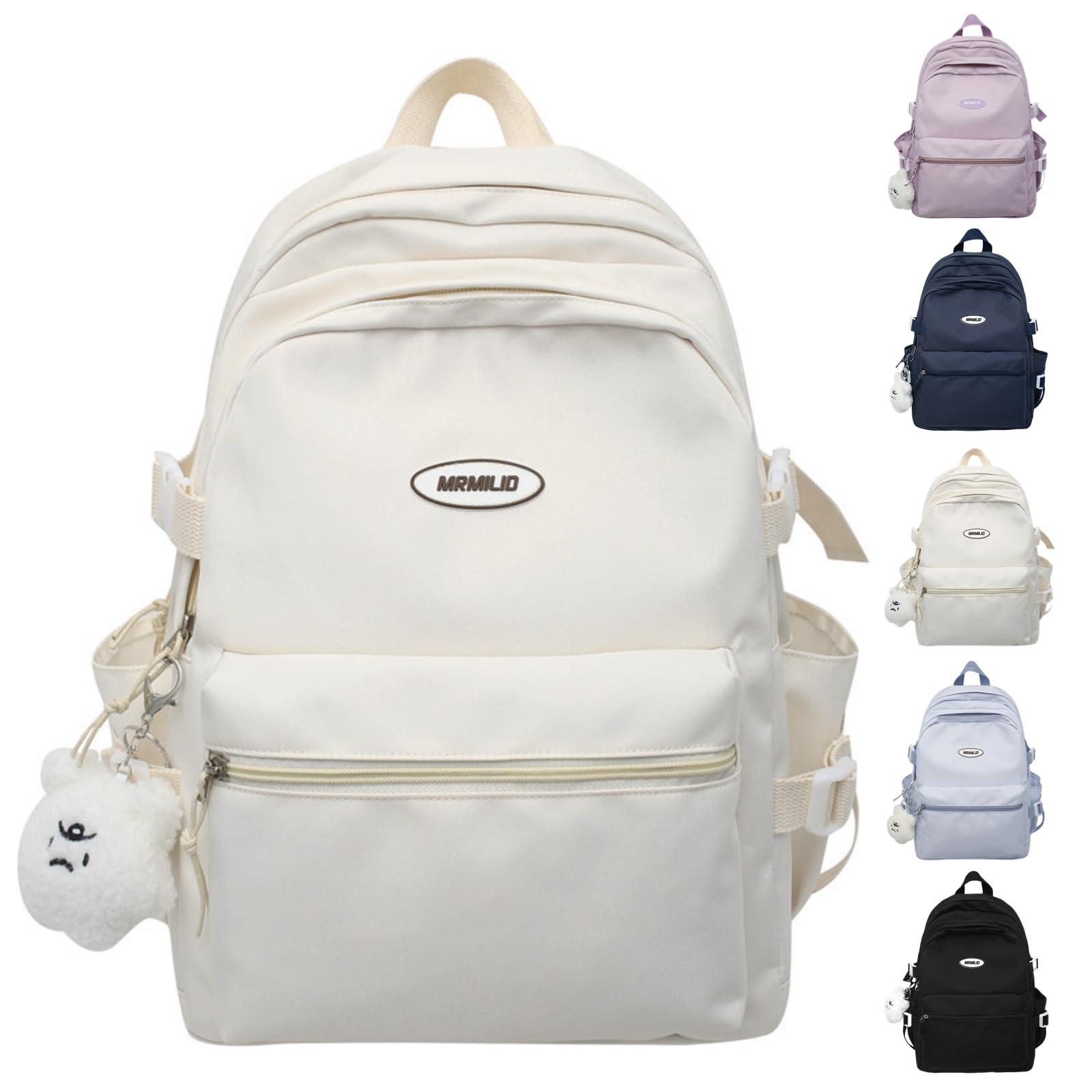 VTTDB Kawaii Backpack with Cute Accessories Casual Aesthetic Daypack Simple Laptop Bag Waterproof Travel Rucksack for Women (white)