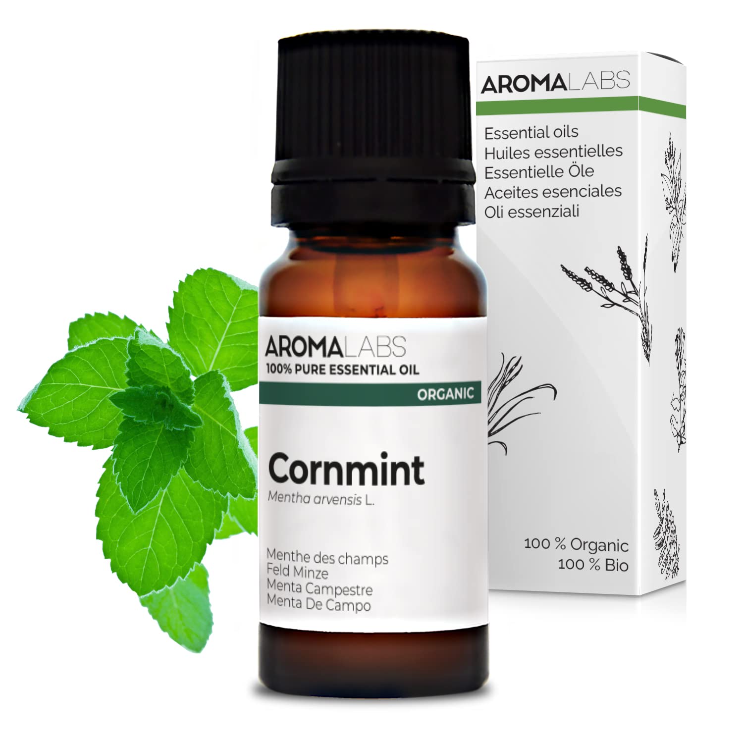 Bio - Cornmint Essential Oil - 10mL - 100% Pure, Natural, Chemotyped and AB Certified - AROMA LABS (French Brand)