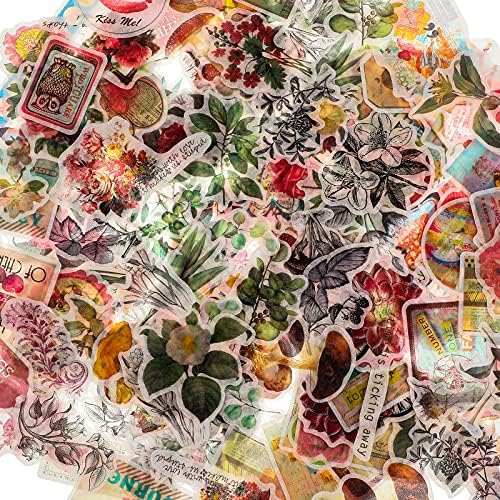 160 Pieces Vintage Scrapbook Stickers Vintage Flower Plant Retro Butterfly Mushroom Decal Antique Natural Decorative Sticker for Laptop Scrapbooking Journal Planner Card Making (Plant Style)