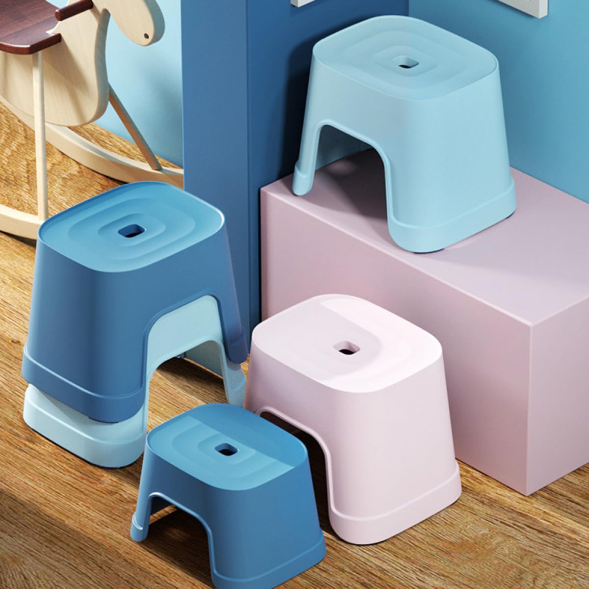 Tritthocker Stabiler Blauem Rutschfester Pp Kunststoff aus Kleiner Hocker Multifunktionaler Badezimmerhocker mit Anti Rutsch Oberfläche für Küche und Zuhause