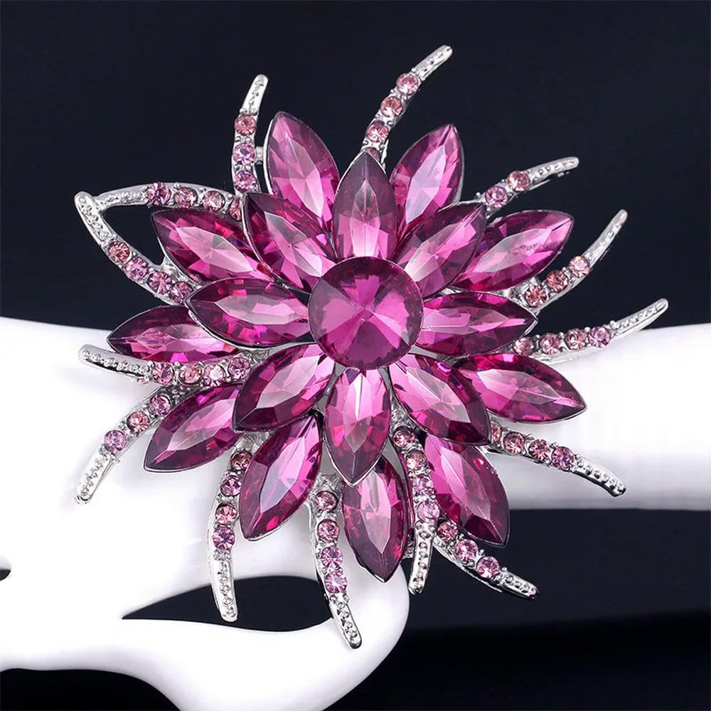 Fupohua Women's Purple Pin Badges Crystal Flowers Brooches Pins Vintage Large Wedding Brooches For Dress Accessories Pin Brooch Gifts