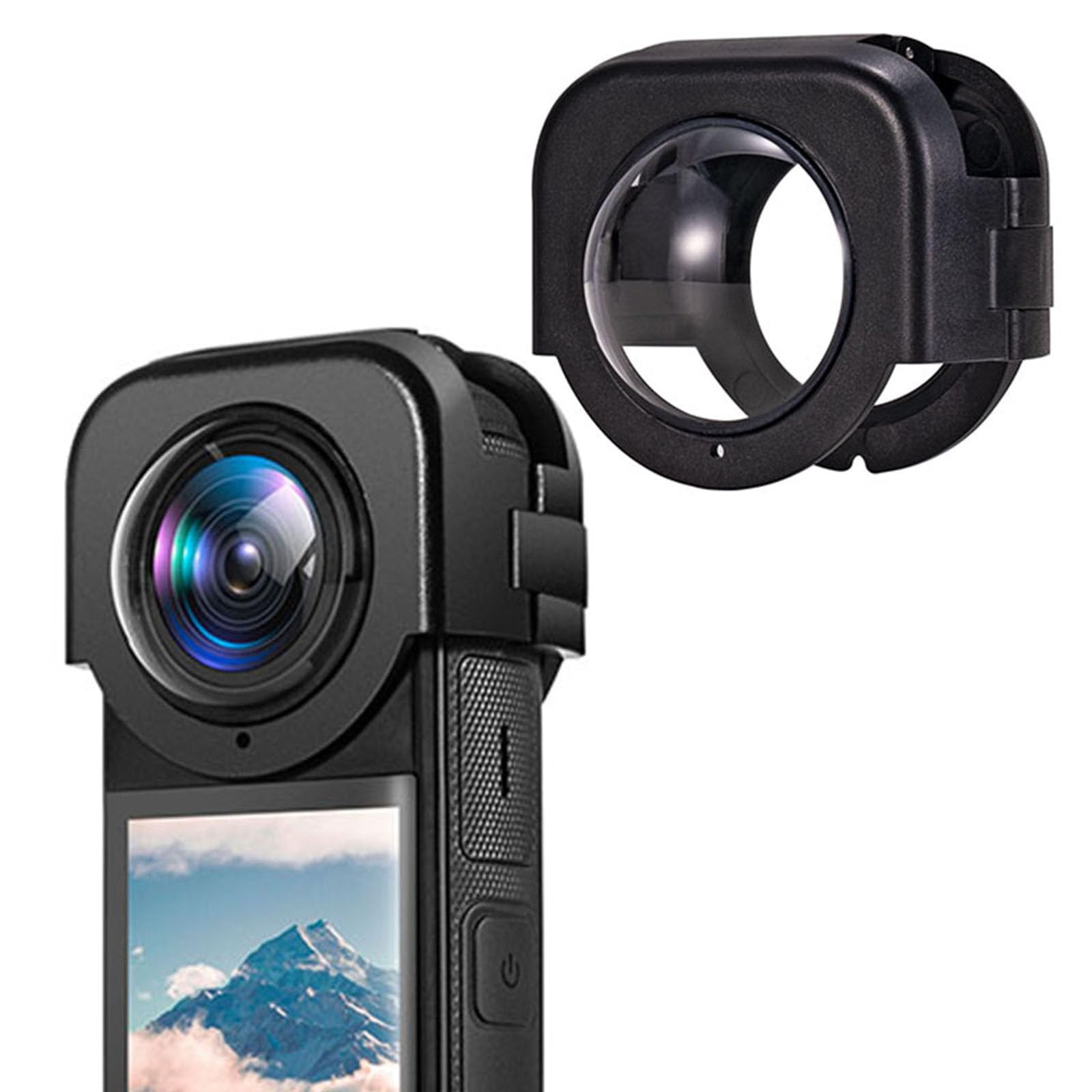 Snap-on Lens Guard Compatible for Insta360 X4 Action Camera Lens Protector Frame Protective Cover Cage Removable Waterproof Anti-Scratch Camera Lens Caps Accessories (9H Optical Tempered Glass)