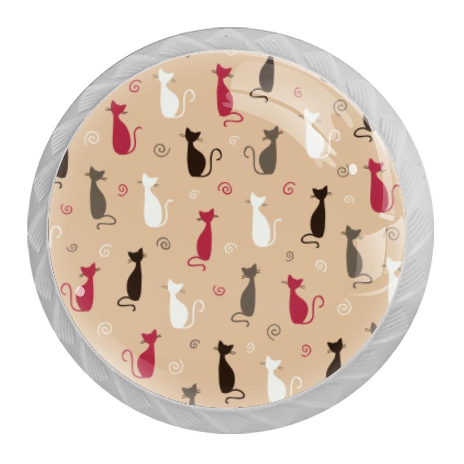 Tqmspg Multi01 4 Pieces Drawer Pulls Cats Pattern Door Knobs Dresser Handles For Kitchen Wardrobe Cupboard Hardware Furniture