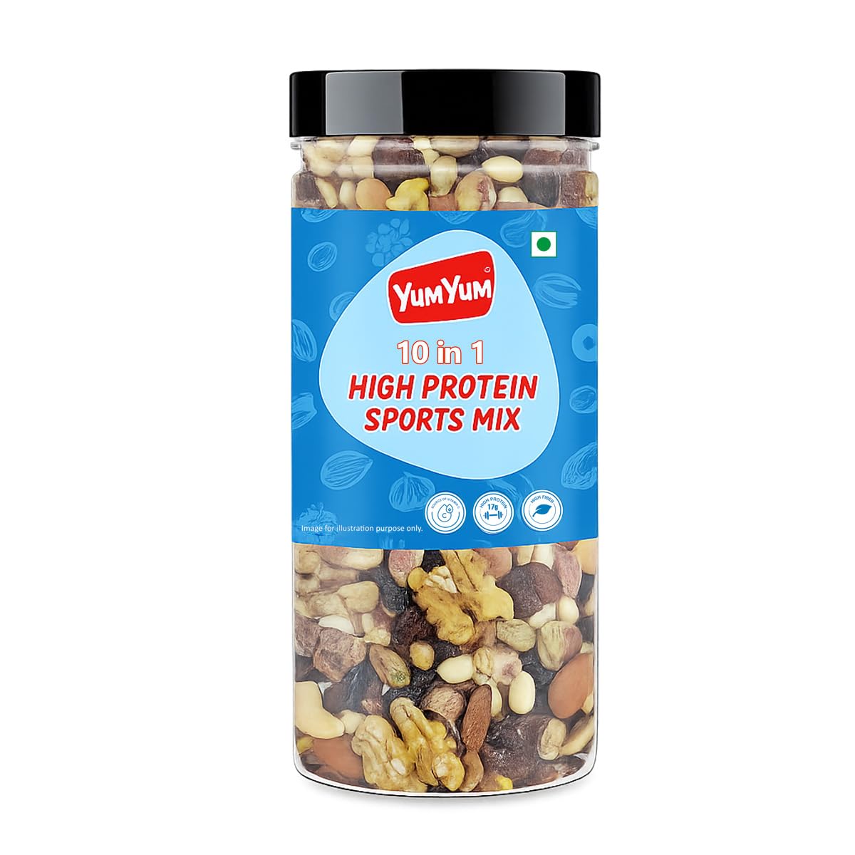 Yum Yum 10 in 1 High Protein Sports Mix | Premium Mixed Nuts & Dry Fruits | Protein-Rich Healthy Snack | No Added Preservatives | Rich in Fiber & Healthy Fats | Ready to Eat | 250g (Pack of 1)-image-30