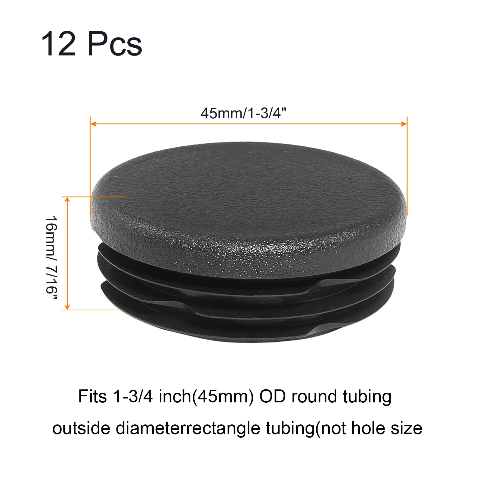 Litoexpe 12 Pieces 1-3/4 Inch Round Plastic Plug, Tubing Post End Caps Black Furniture Feet Inserts for Glide Protection for Table Chairs and Furnitures, 45mm