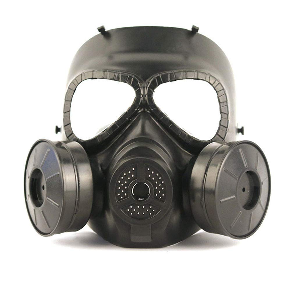 Outdoor Paintball Shooting Face Protection Gear Tactical Full Face Anti Fog Paintball PC Mask with Two Air Filtration Fan - Black & Transparent Len