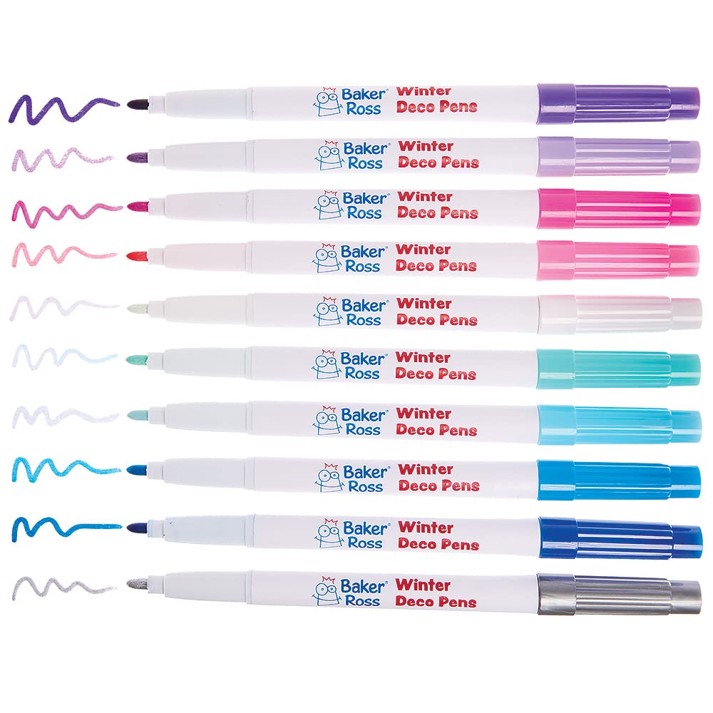 Baker Ross FX360 Winter Multi Purpose Deco Pens - Pack of 10, Craft Pens for Kids and Adults, Paint Pens for Ceramic, Wood, Paper, Art Supplies