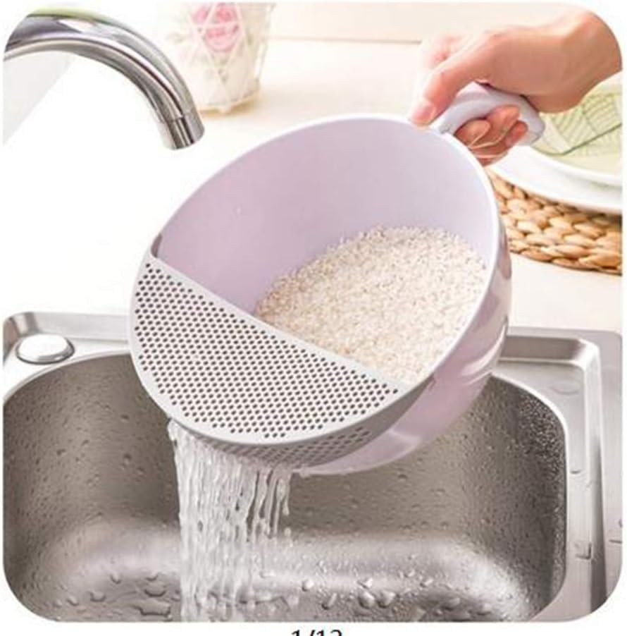Rice Washing Bowl with Handle Rice Washing Bowl and Strainer Pink/White