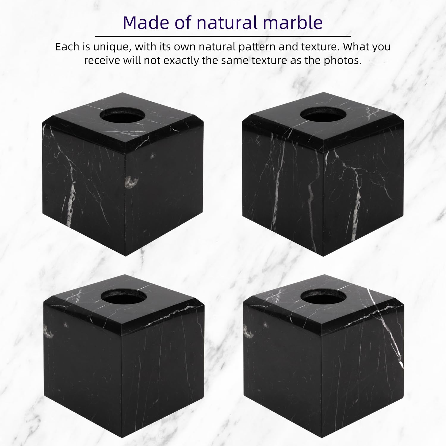 Housse de Boîte à Mouchoirs en Marbre Naturel, Marquina Noire, 14x14x14cm