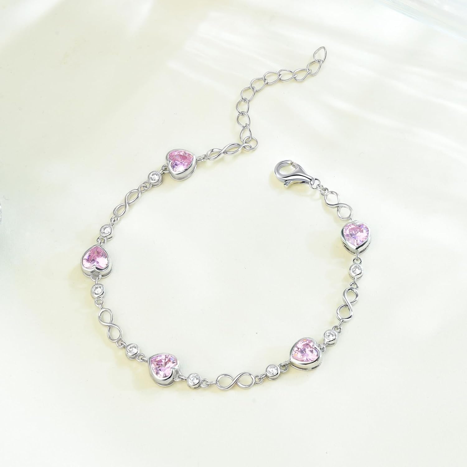 Valentine's Day Gift for Her | Sterling Silver Birthstone Bracelet for Women | Ideal Birthday Anniversary Jewelry | 14k G Plated Infinity Heart Link Adjustable Bracelet, Gifts for Wife Mom Girlfriend - Image 6