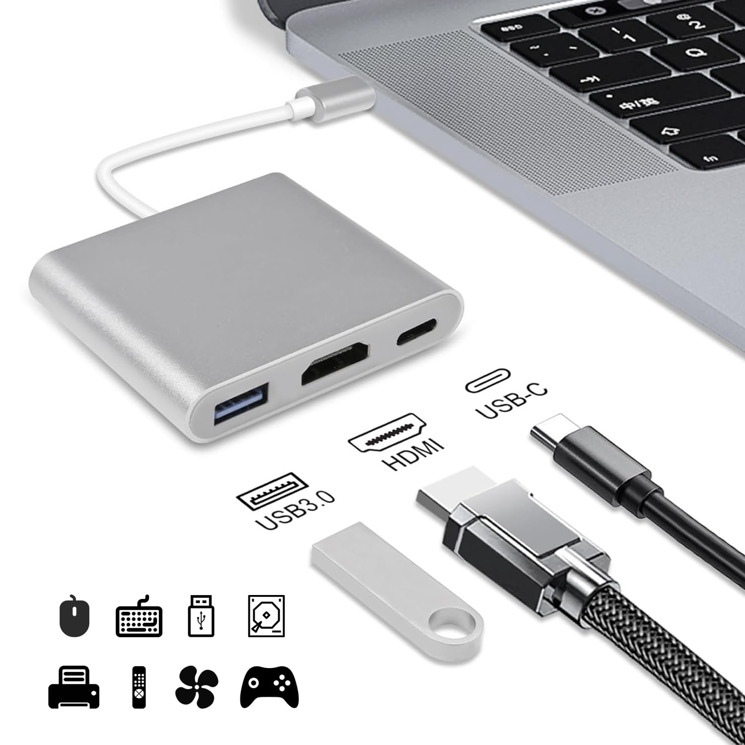 DAILINK 3-IN-1 Adattatore USB C HDMI, Light-Ning to HDMI Cavo HDMI per TV Adattatore, Adattatore USB C a HDMI, Multiporta Digitale AV con 4K HDMI, USB-A 3.0, 3in1 Plug and Play HDMI USB C