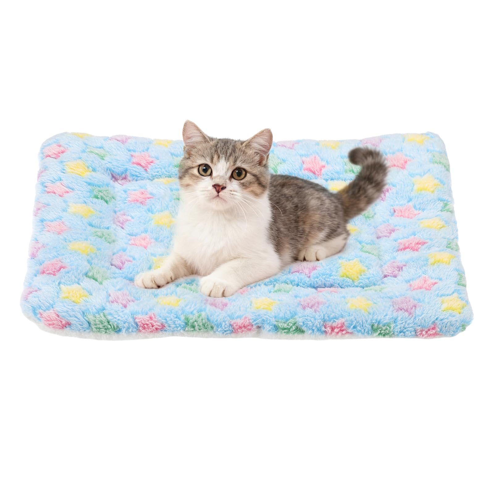 sourcing map Dog Cat Bed Mat, Soft Coral Fleece Pet Cushion Pad with Cute Star Print, Warm Washable Pet Bed 13x10 Inches, (Blue), Intended for Medium Small Dog Cat