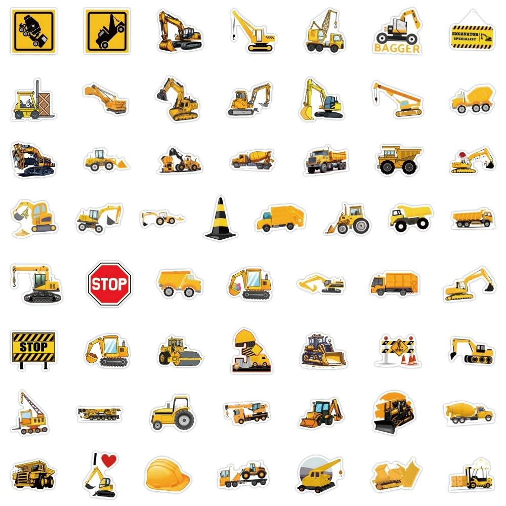 50Pcs Construction Vehicle Stickers Laptop Car Scrapbook Phone Skateboard Suitcase Luggage Bike Engineering Vehicles Vinyl Waterproof Aesthetic Personalised Stickers for Teens Boys Girls Adults - Image 3