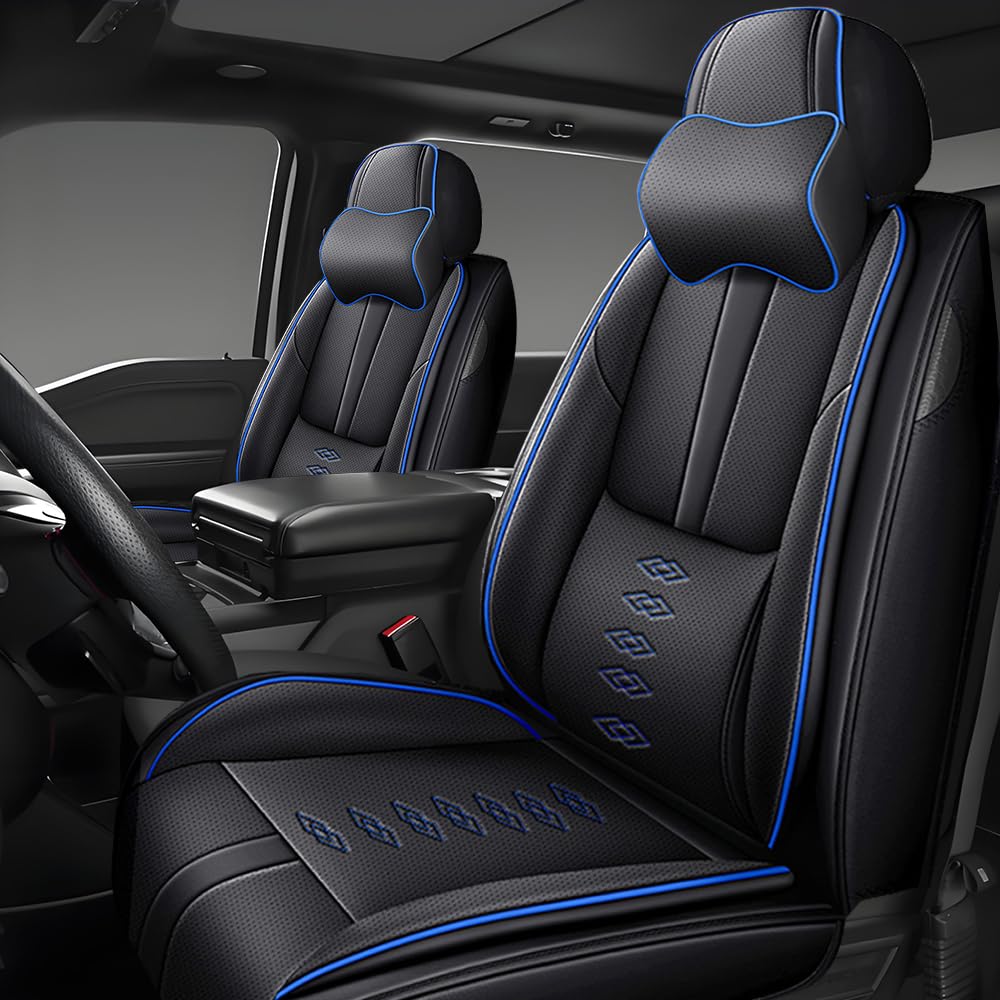 Front Seat Covers for Toyota Tacoma 1995-2024,Leather Car Seat Cover,Soft Interior Accessories Seat Cushion Cover,Waterproof Automobile Seat Protectors for Tacoma(Black Blue,Deluxe)