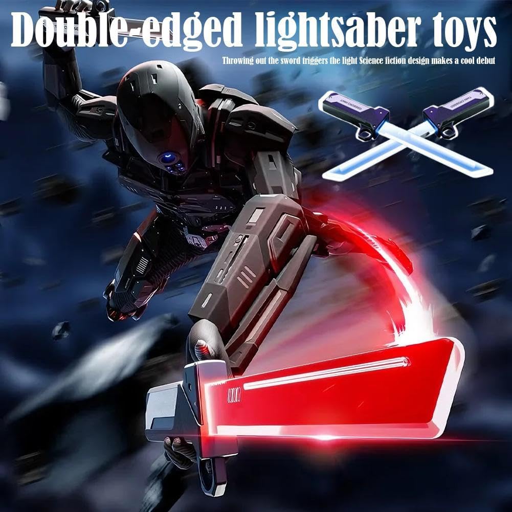 2 Pezzi Set Spade Luminose - Spade Duello Lampeggianti A Doppia Lama Spada Retrattile Rossa E Blu Neon per Feste in Maschera E Cosplay per Bambini