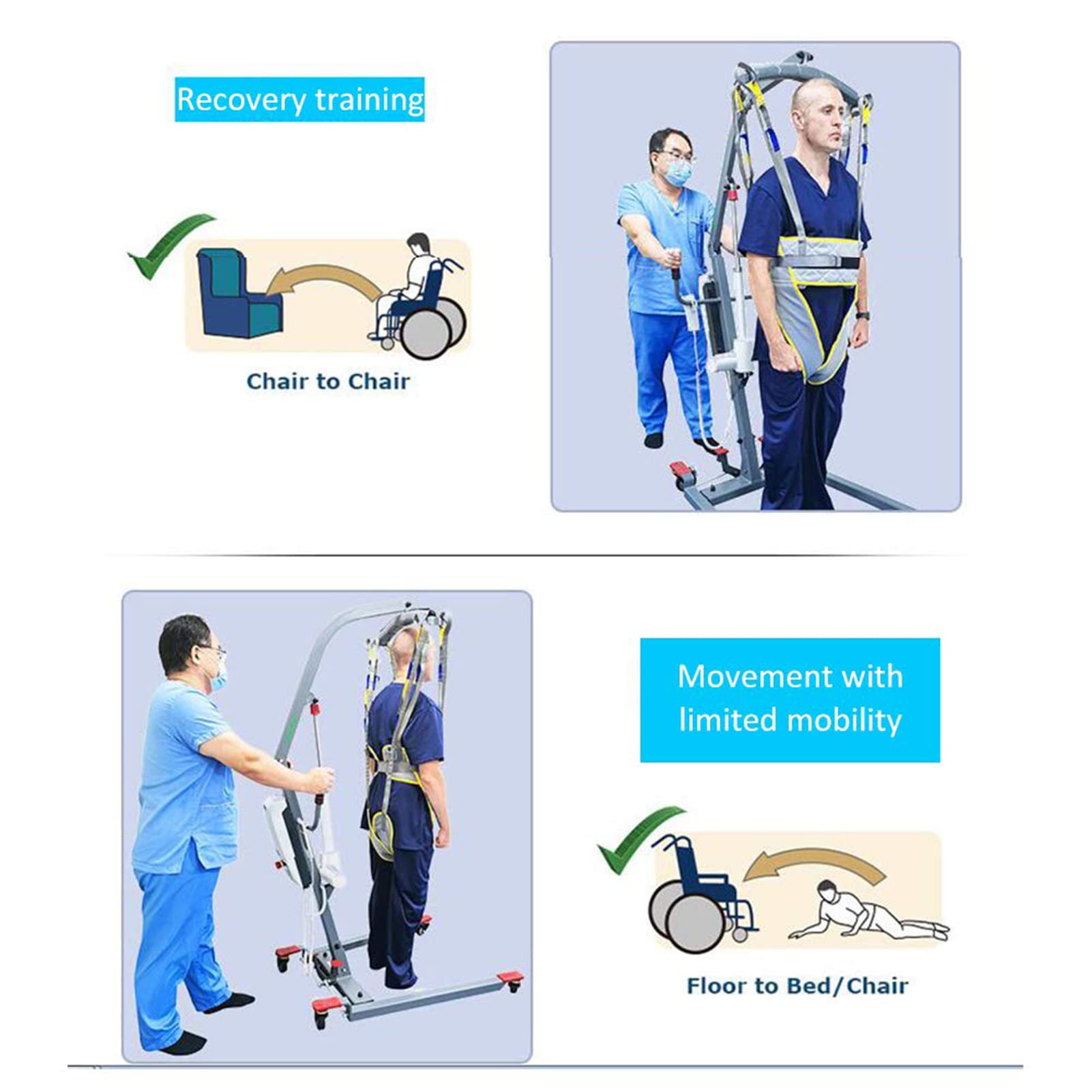 Medico Imbracatura di Sollevamento, Eslingas para Caminar, Ayuda para Caminar De Pie Eslingas, Grúa de Paciente para Enfermería, Ancianos, Discapacitados（No Incluye grua）